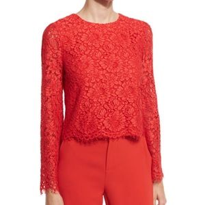 Alice + Olivia Pasha Floral-Lace Bell-Sleeve Top in poppy